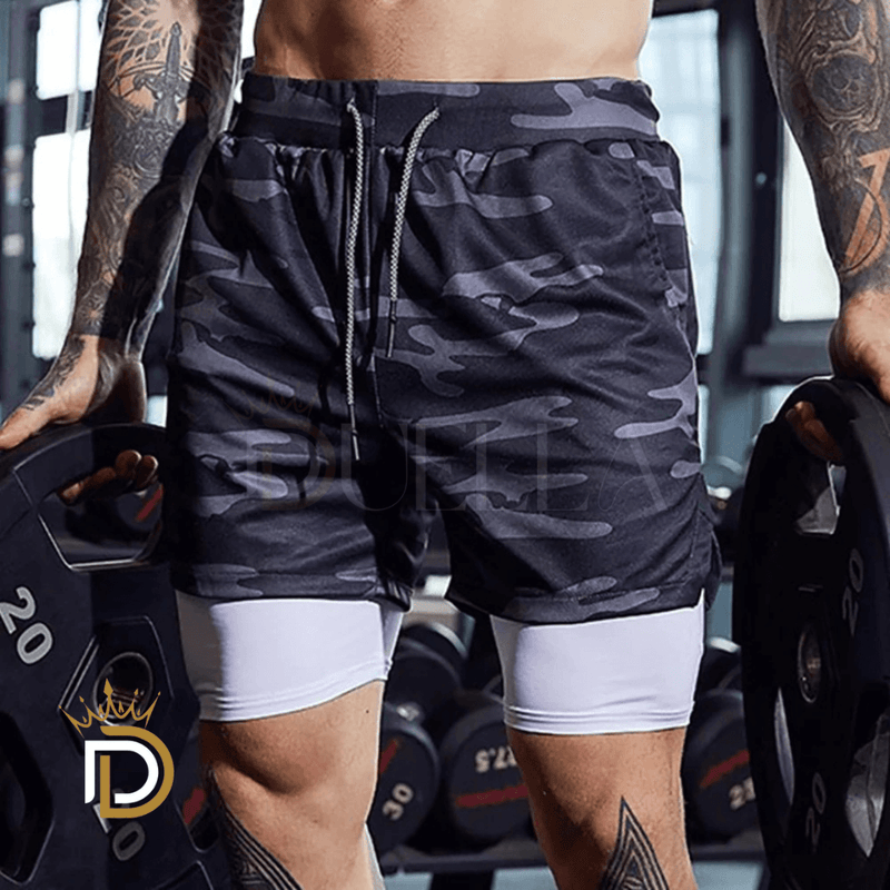 DoubleFit Shorts de Ginástica Masculino 2 EM 1